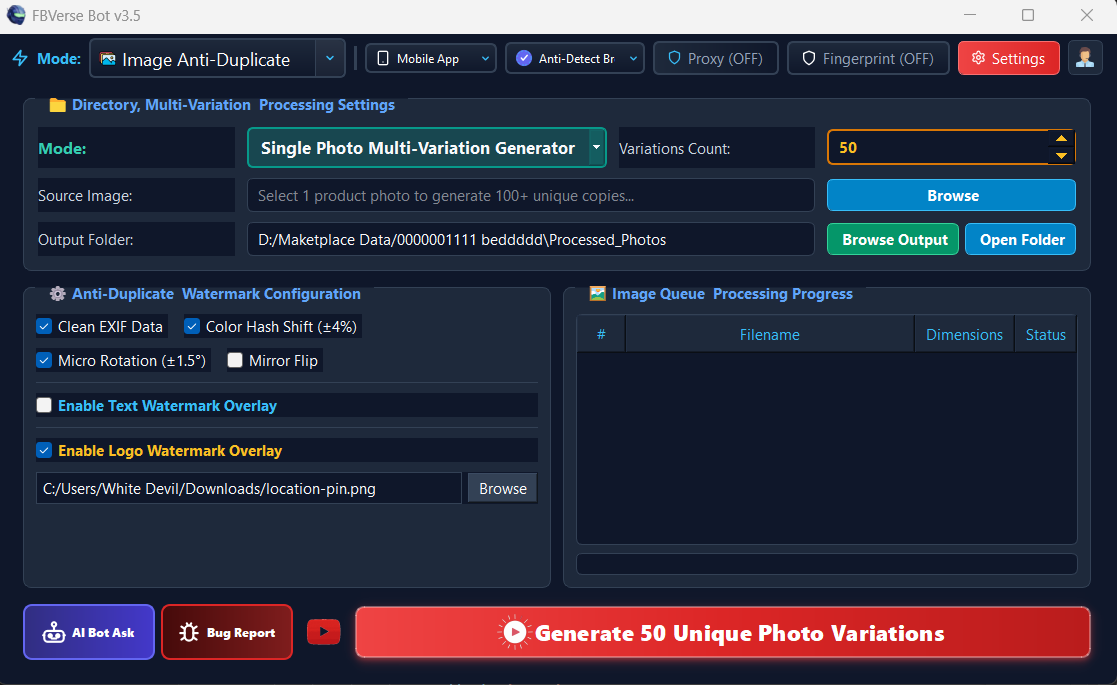 Anti-Detect Image Duplicate Bypass Maker Screen