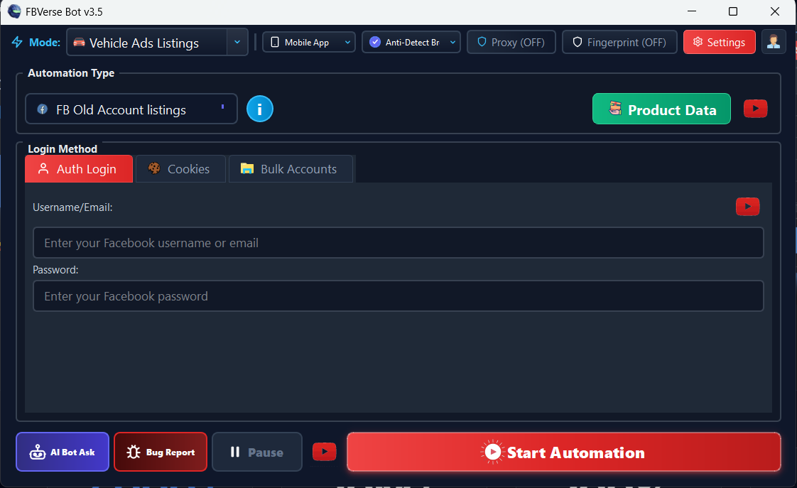 Vehicle & Real Estate Verticals - FBVerse Bot v3.7 Screenshot